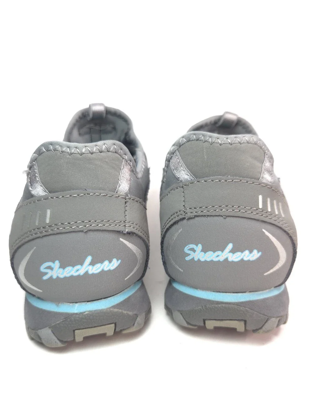 Skechers Bikers Gray & Teal Slip‑On Bungee‑Lace Walking Sneakers Sz 8